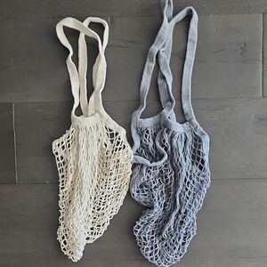 Reusable Cream and Gray Mesh Tote Bag Set